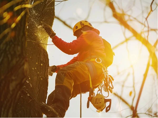 Arboriste en intervention d'élagage en hauteur
